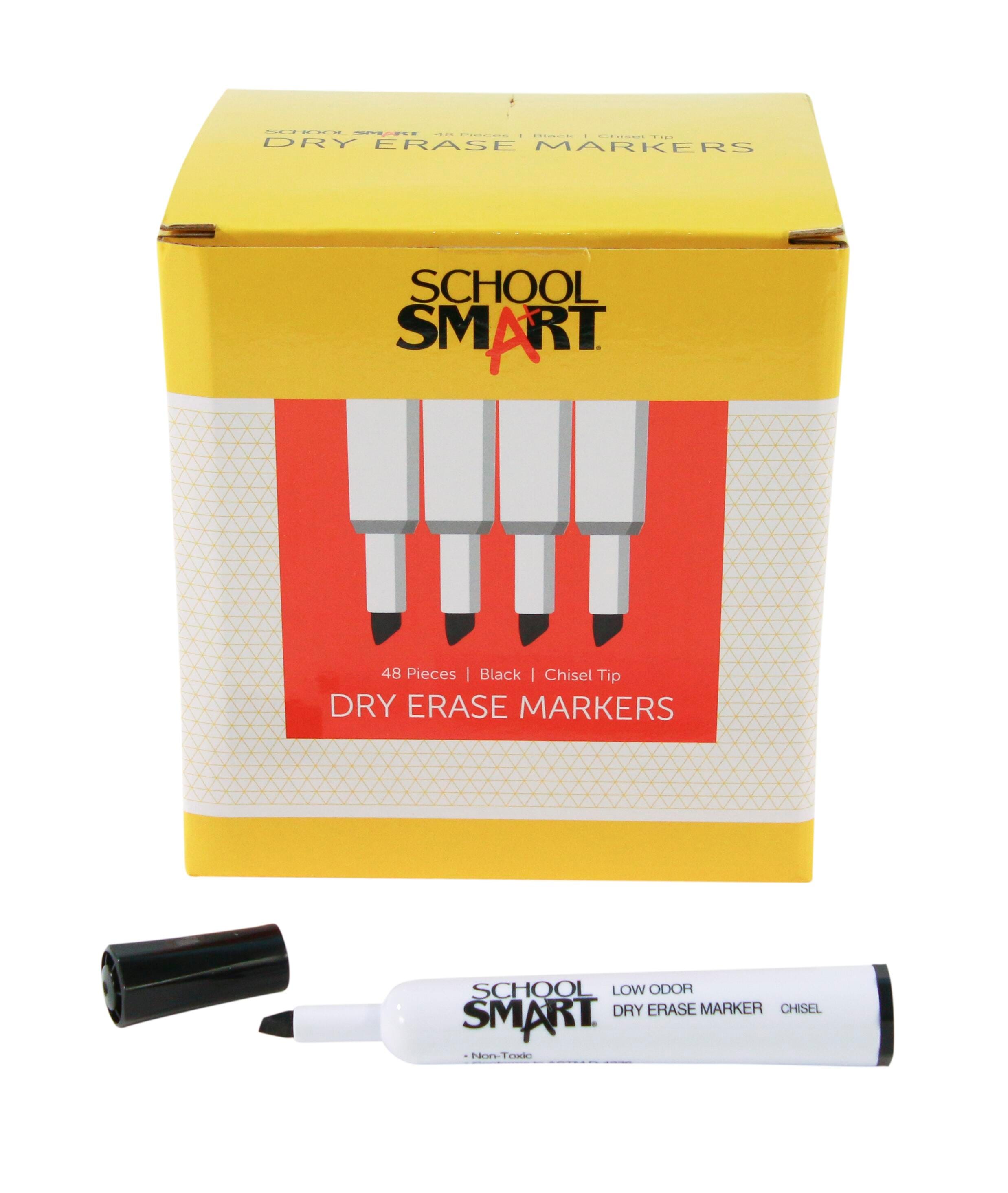 School Smart Dry Erase Markers, Chisel Tip, Low Odor, Black, Pack of 48 1593092